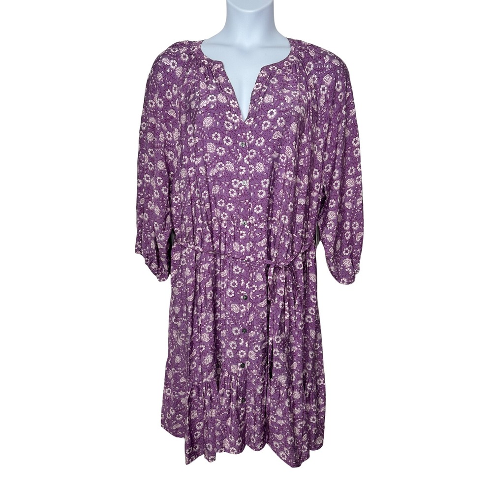 Sonoma Peasant Midi Dress Size 3X Purple Floral Tiered Button Front Boho New
